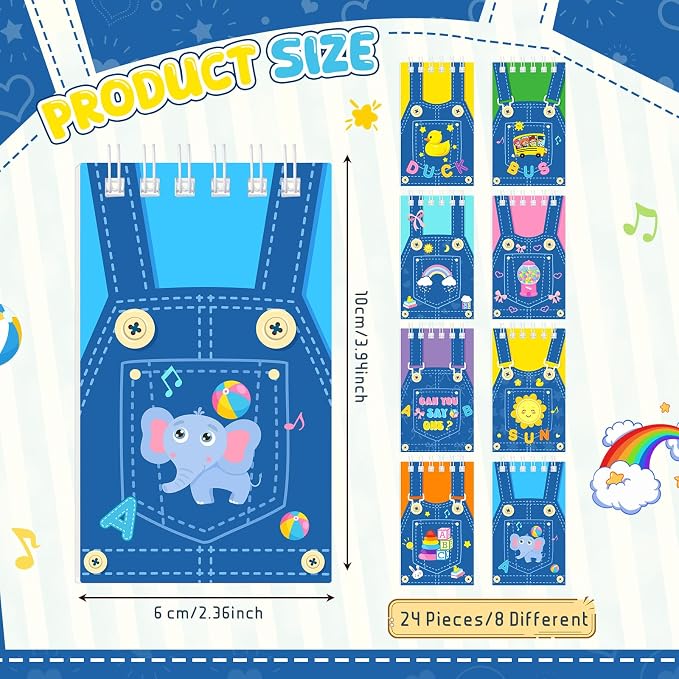Faccito 24 Pcs Cartoon Girls Mini Notebook English Teacher Party Favors Cute Denim Overalls Small Notepads Pocket Spiral Journal for Birthday Party Supplies Classroom Rewards Gift, 2.4 x 3.9 Inch