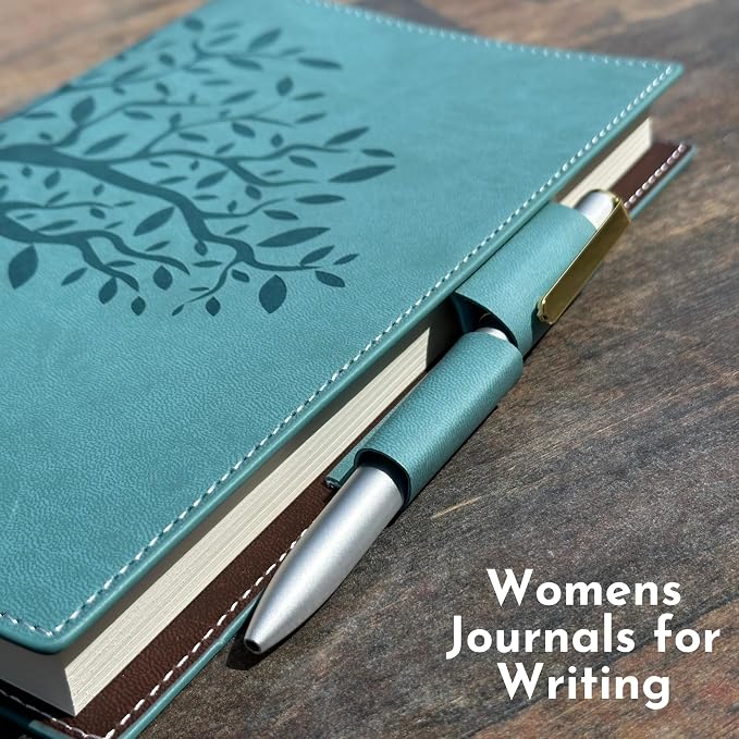 SETTINI® Refillable Vegan Leather Journal with Pen, Tree of Life | refillable insert system, luxury pen, 192 pages, vegan leather, A5, lined refill, gift