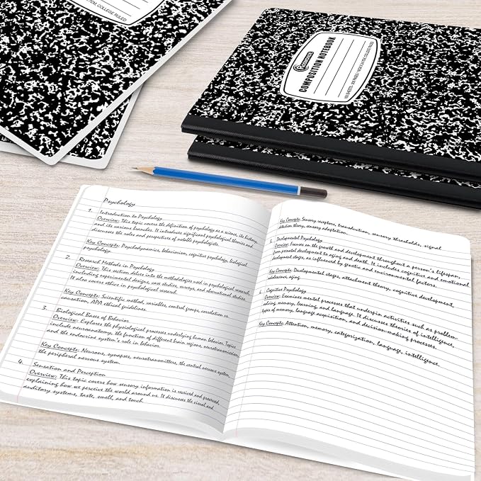 Rosmonde 100 Pack Bulk Composition Notebooks, College Ruled Notebook, 200 Pages (100 Sheets), 9-3/4 x 7-1/2", Hard Cover, Black Marble Composition Journal Book, Bulk Notebooks for School & College