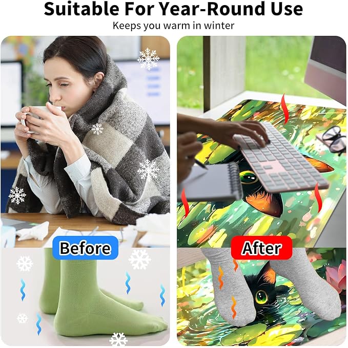 Heated Desk Pad Mouse Pad,Heated Desk Mat,with 3 Heating Levels & 3 Hours Auto Shut-Off,Leather 23.6"*14.2" Gaming Mouse Laptop Mat,Foot Warmer,Cartoon Lotus Cat