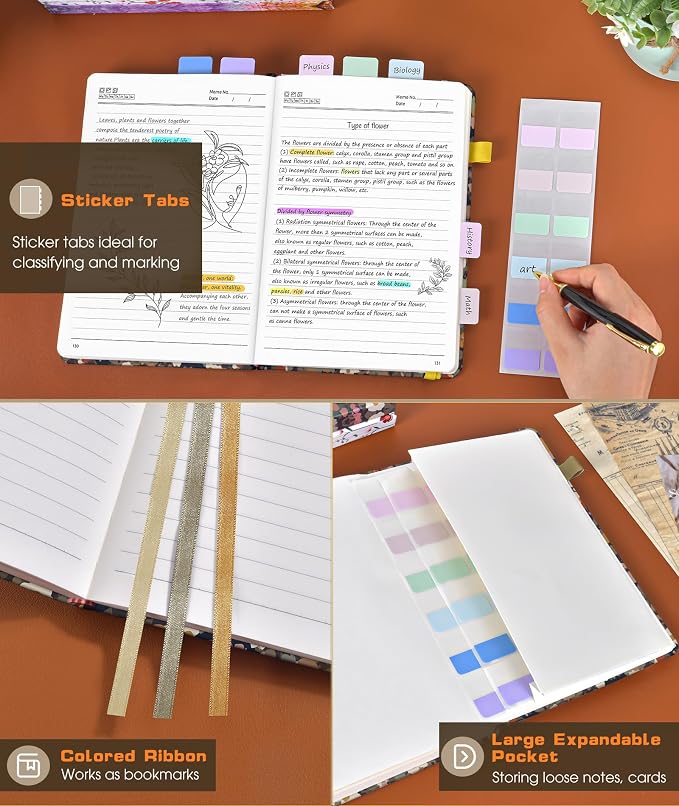 dilitego Lined Journal Notebook for Women Men, 256 Numbered Pages Hardcover Notebooks for Work, A5 Journaling Notebooks, College Ruled Journals for Writing Business School 5.75" x 8.38" Petals