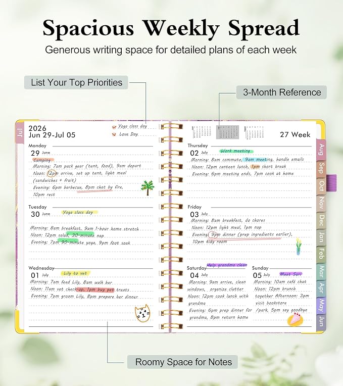Academic Planner 2026-2027, Hardcover Weekly and Monthly Calendar Planner from July 2026 - June 2027, Daily Agenda Planners with Tabs, College School Organizer for Student Teacher, A4 (8.5" x 11"), Purple Marble