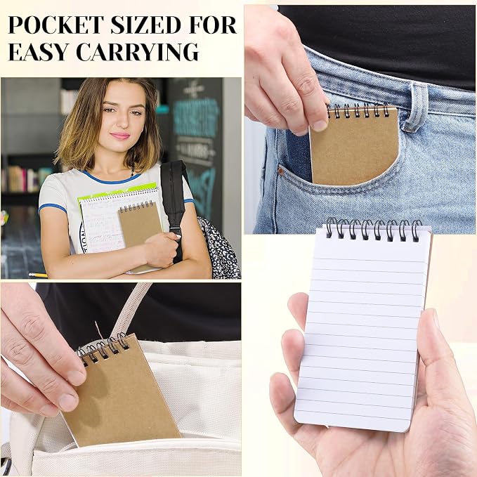 Thboxes 8 Pack Pocket Notebook, 3x5 Small Spiral Notebooks with 60 Sheets/120 Lined Pages Small Notebook Spiral Notepads Mini Note Pads Notebooks for School Office (Brown)