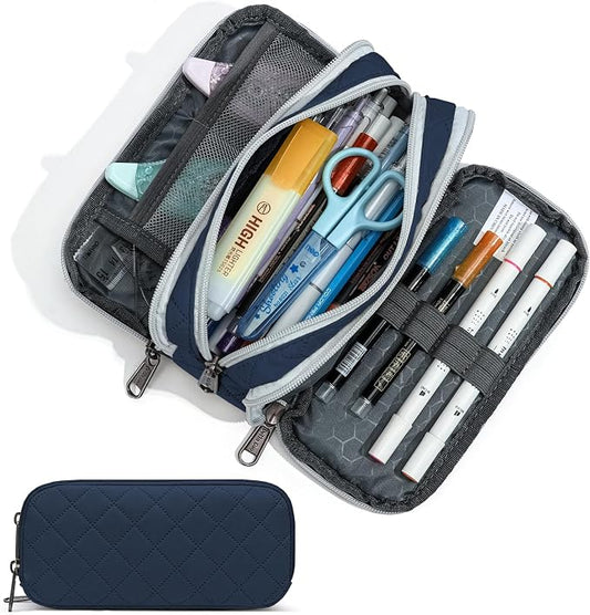 Della Gao Large Pencil Case, Big Capacity Pencil Pouch with 3 Compartments, Office Pencil Bag with Zipper, Big Pen Case for Adults (01-3SLLG)