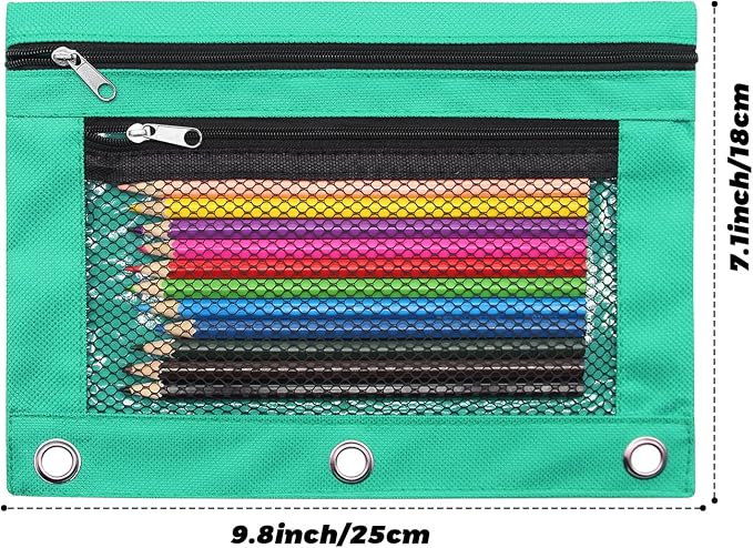 Pencil Pouch for 3 Ring Binders Zippered Pencil Case Canvas Pencil Bag with 2 Compartments (Set of 2, Pastel Green)