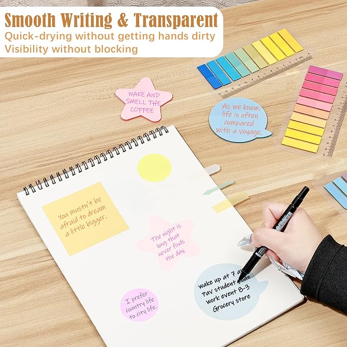 BAYTORY 1700 Sheets Transparent Sticky Notes, See Through Sticky Tabs | Book Annotation Kit for Bible Study, 4Pcs Double Marker Pens, Transparent Index Tabs for Annotation Kit (Light Colors)