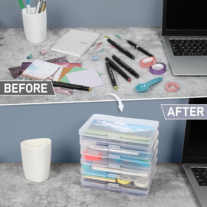 12 Pcs Photo Storage Box 5 x 7 Inches, Photo Organizers and Storage | Clear, Acid-Free Photo Storage Container, Stackable Craft Keeper for Photos, Cards, Stamps, Scrapbooking, Office Supplies etc