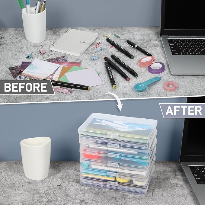 6 Pack Photo Storage Box 5 x 7 Inches, Photo Organizers and Storage | Clear, Acid-Free Photo Storage Container, Stackable Craft Keeper for Photos, Cards, Stamps, Scrapbooking, Office Supplies etc