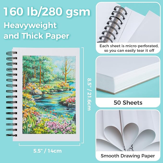 Ohuhu 5.5"x8.5" Double-Sided Bleedproof Marker Pad Art Sketchbook 50 Sheets | Small Sketch Book - 160 LB/280 GSM Smooth Drawing Paper - 50 Sheets/100 Pages - Spiral-Bound Sketch Pad for Alcohol Markers