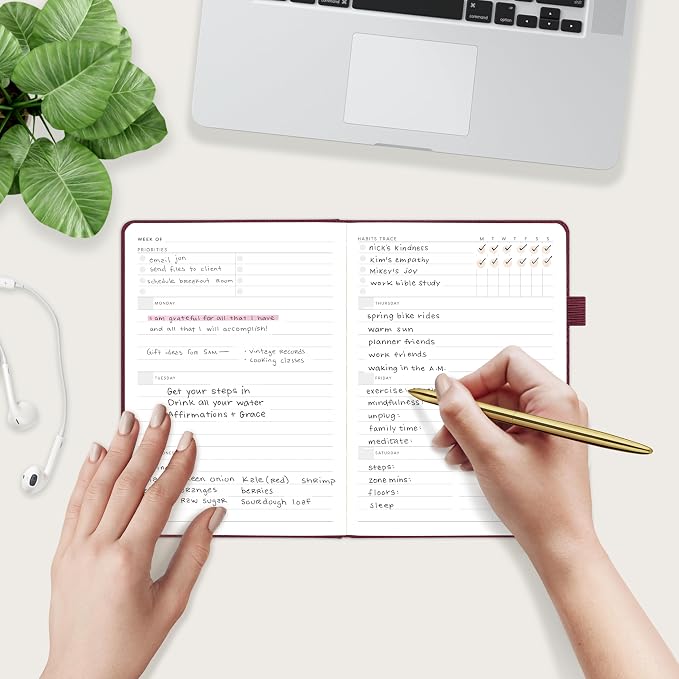 And Per Se Undated Academic Planner, Weekly & Monthly Planner with Goal & Habit Tracker, A5 Hardcover, Dark Red
