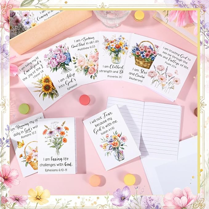 Tatuo 24 Pcs Watercolor Floral Christian Mini Notebook for Women Bible Verse Inspirational Notepads Scripture Pocket Prayer Journal for Church Gifts VBS Volunteer Appreciation Gifts 2026, 3.3 x 4.7 In