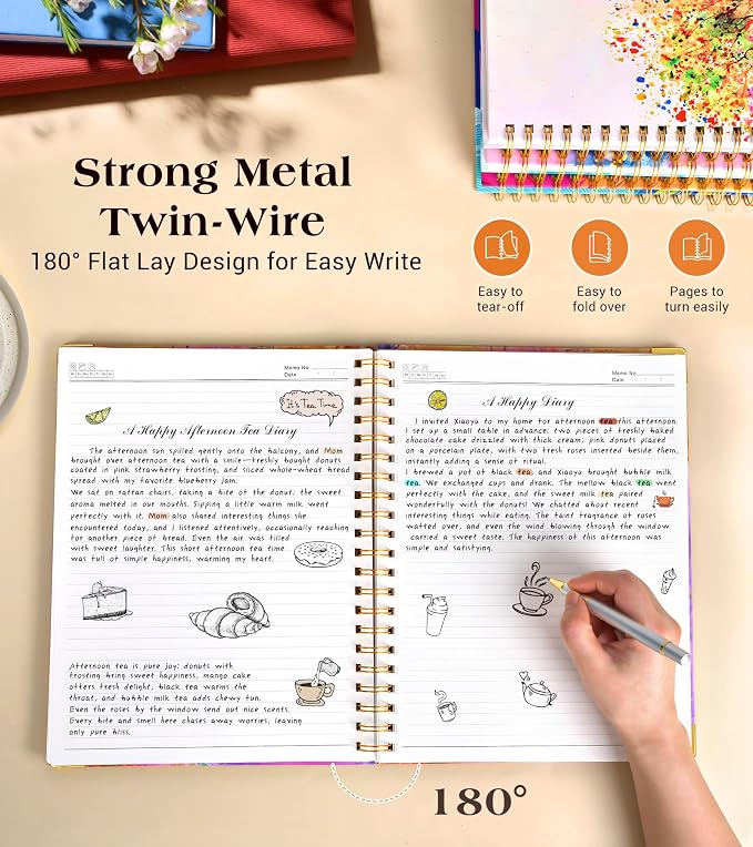 Lined Spiral Notebook Journal for Women, 150 Pages Cute Notebooks 5.75” x 8.38”, A5 Hardcover Spiral Journals with 100 GSM Thick Paper, College Ruled Notebook for Writing Work School, Autumn Tree