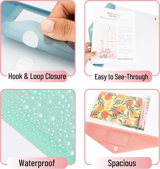 Mr. Pen- Clear Plastic Envelopes File Folders, 10 Pack, A4, Letter Size | Colorful Flaps, Clear Folders for Documents Plastic Poly Envelopes with Label for School, Home, Work, Office, Organizer