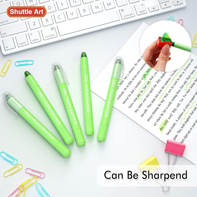 Shuttle Art 5 Pack Green Gel Highlighters,Bible Highlighters,No Bleed Through, Bible Journaling Supplies,Great for Journaling, Highlighting and Studying