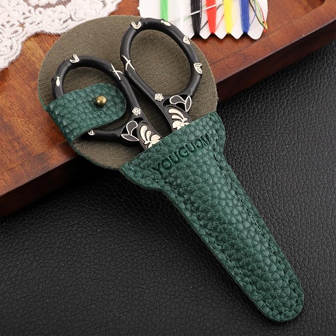 YOUGUOM Sewing Embroidery Scissors with Cover, Crochet Snips | Small, Sharp, Precision, Left/Right Handed, DIY Tool Kit, for Craft, Needlework, Cross Stitch, Yarn, Detail, Threading, Black