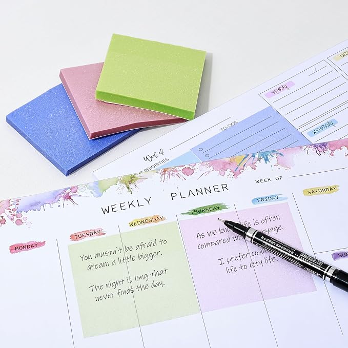 BAYTORY 240 Pop Paper Up Transparent Glitter Sticky Notes with 1 Marker | Double Marker Pen, Waterproof Self-Stick Note, 3 x 3 Colorful Self-Adhesive Note for Bible Accessories (Green & Pink & Blue)