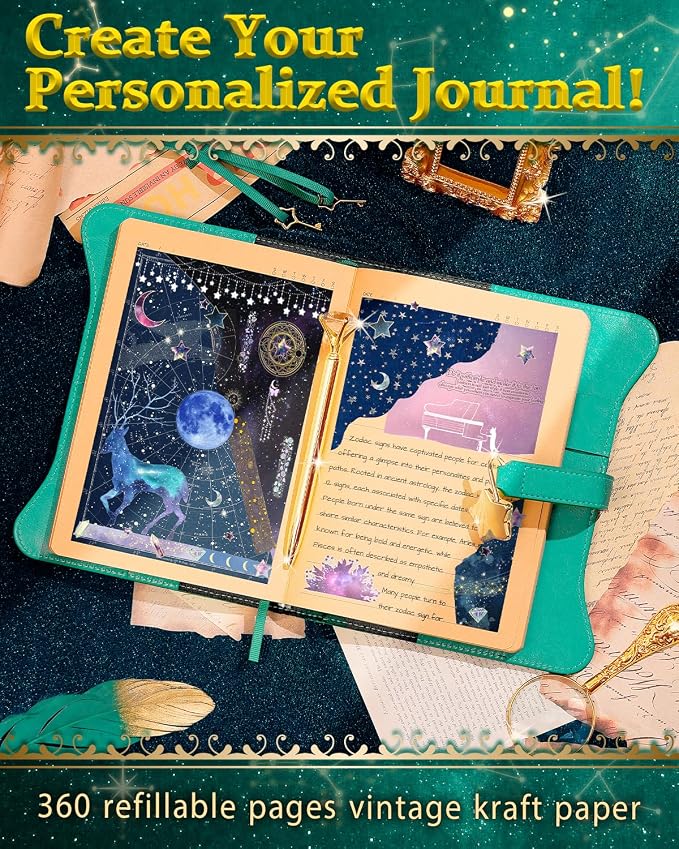 Hoci Poci Diary with Lock and Keys for Girls Gift Ideas, 360 Pages Journal | Elegant Gift Box for Teen Girls, B6 Kraft Pages Refillable Notebook with Pen and Bookmark for Writing, Astro Turquoise