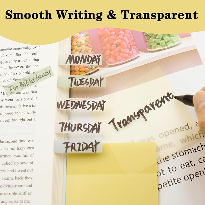 YOUDEFUL 800Pcs Transparent Sticky Notes, Morandi Yellow Clear Sticky Notes, 3"x3" Waterproof Translucent Sticky Note Pads, Index Tabs, Clear Post it Notes for Bible Study, See Through Sticky Notes