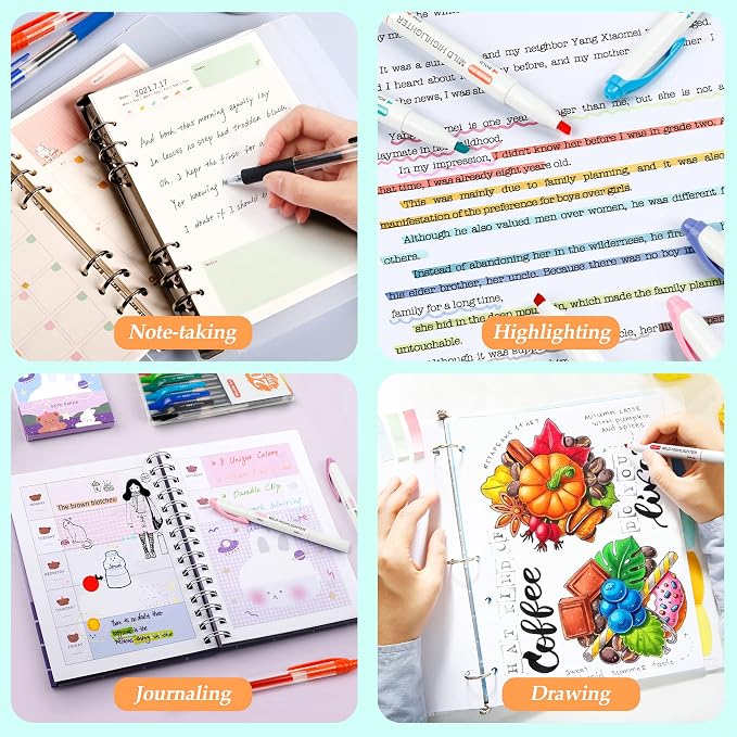 Shuttle Art 20 Pack Journaling Kit,10 Colors Dual Tip Highlighters and 10 Colors Retractable Gel Ink Pens,Perfect for Adults Coloring,Underlining, Highlighting, Writing in Office Home&School