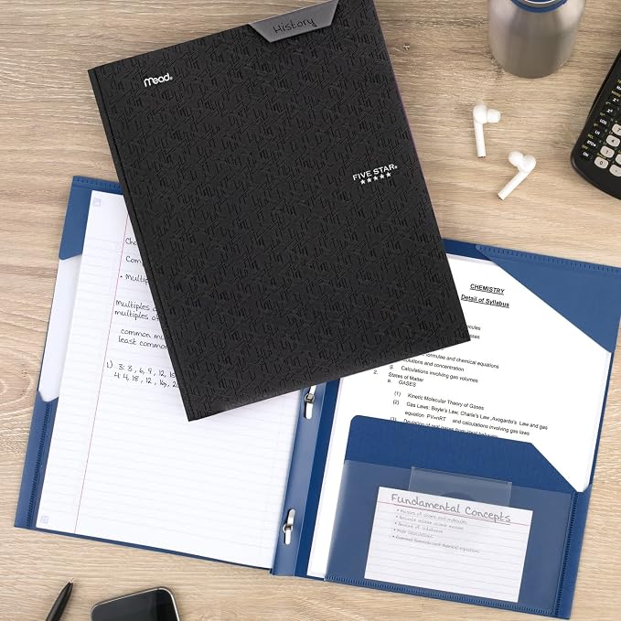 Five Star 2-Pocket Folder, Plastic Folder with Stay-Put Tabs and Prong Fasteners, Holds 8-1/2" x 11" Paper, Black (72113) (Pack of 2)