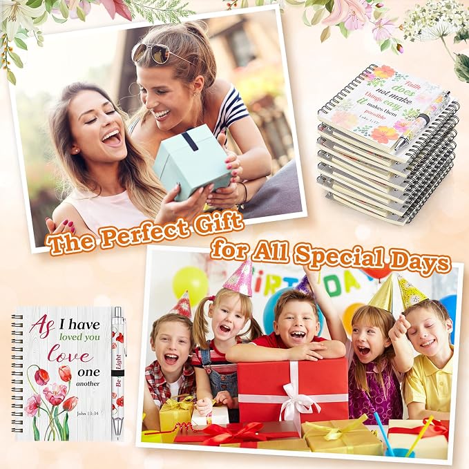 36 Pcs Christian Bulk Gifts for Women: Floral Small Journal Religious Gift | 12 Bible Verse Spiral Notebooks, 12 Scripture Pens, 12 Magnetic Bookmarks, Prayer Journal for Coworkers Teachers Students Men