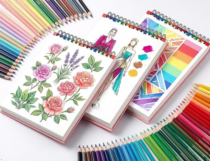 Soucolor Cute Sketch Book 9" x 12" Drawing Paper,Pink Teen Girls Sketchbook | 100 Sheets,68lb Acid-free paper,No Bleed-through,Micro-Perforated,Lay-Flat Top Spiral,Great Gift for Women,School Art