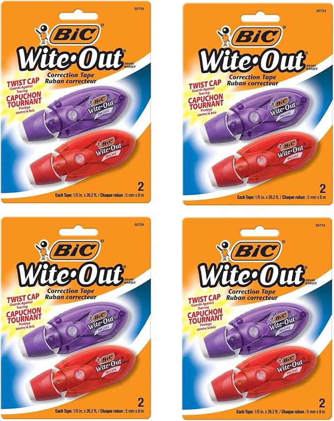 BIC Wite-Out Mini Twist Correction Tape, White, 2-Count (Pack of 4)