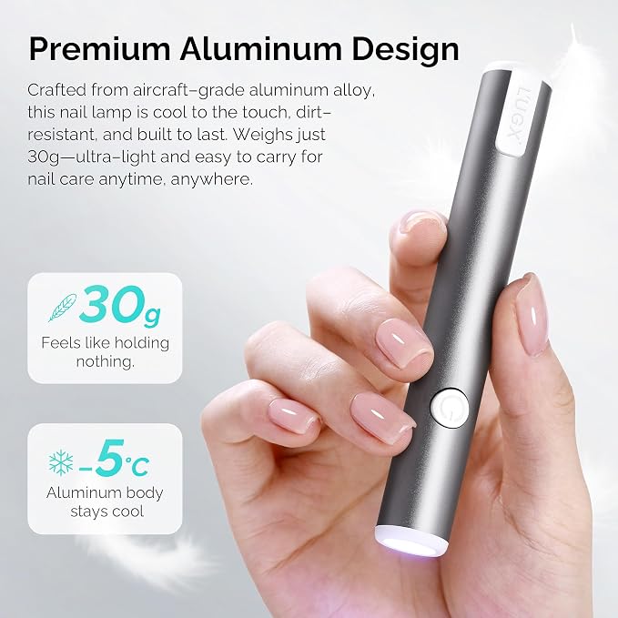 L'UGX Handheld uv Light for Gel Nails with Magnetic Fast Charging – High Power Portable LED Nail Lamp for Gel Polish, Cordless Nail Dryer for Salon & Home- Gray