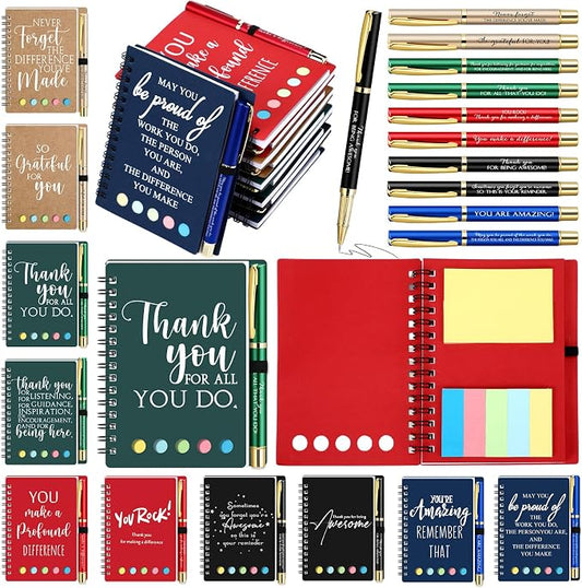 Chiisong 20 Sets Back to School Gifts Bulk Inspirational Spiral Notebook and Pen with Sticky Note Thank You Affirmation Gift for Teacher Nurse Coworker Employee Staff (Multicolor)