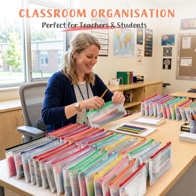 Smarpau 160pcs Pencil Pouch Bulks, 16 Colors Small Pouch for Organizing | 9.3" x 4.7" Clear Pencil Case Mesh Zipper Bags for Office Travel Storage