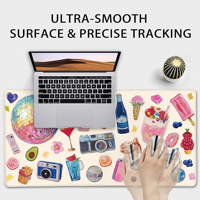 Watercolor Stickers Gaming Mouse Pad 31.5"x15.7" | XXL Desk Mat, Non-Slip Rubber Base, Stitched Edges, Extended Waterproof, PC/Laptop/Office/Home