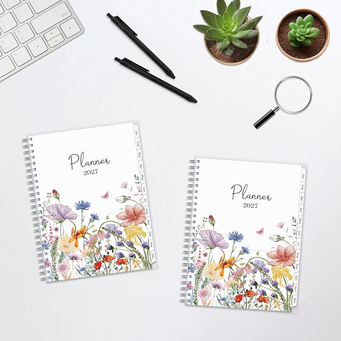 2027 Planner, Weekly ＆ Monthly Planner 2027, Jan 2027 – Dec 2027, 6.2" x 8.42", Flexible Cover, 12 Monthly Tabs, Thick Paper, Spiral Wirebound, Inner Pocket