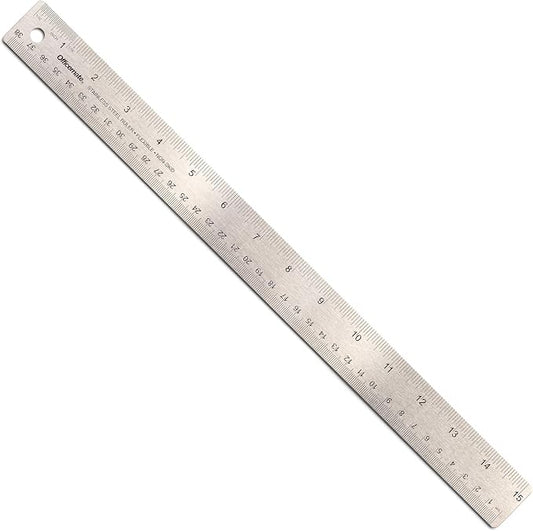 Officemate Classic Stainless Steel Metal Ruler, 15 inches with Metric Measurements, Silver, 15 L x 1.25 W (66612)