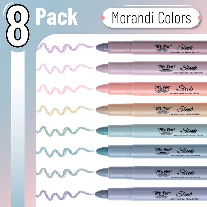 Mr. Pen- No Bleed Gel Highlighters, Morandi Colors, 8 Pack | Bible Highlighters and Pens No Bleed, Bible Markers for Study, Journaling, School Supplies and Accessories
