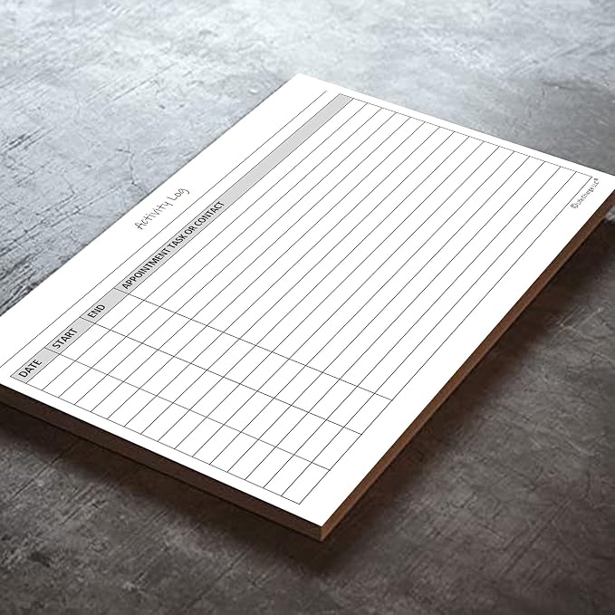 Activity Log Notepads(2 Pack, 50 Pages Each) Pad Planners to List a Task, Action or Contact. A Versatile Work Tool to Track Time & Office Productivity. 8.5 X 5.5, A5 Sheets.