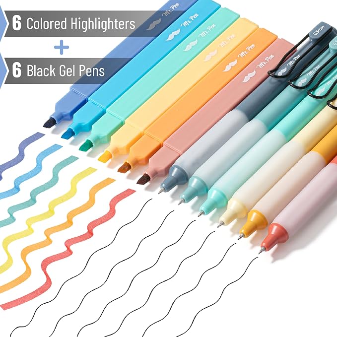 Mr. Pen- Aesthetic Highlighters and Gel Pens, 12 Pack | Assorted Colors Bible Highlighters No Bleed, Assorted Ink Gel Pens, Fast Dry and No Smear for Bible Journaling, Planner