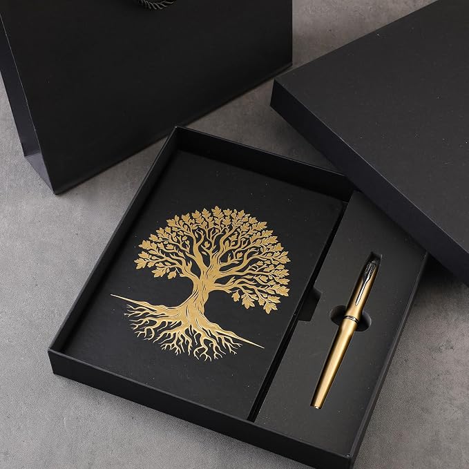 Tree of Life Journal and Pen Gift Set, Vegan Leather Journal Pen with 200 Pages, A5 Hardcover Leather Notebook with Gift Box Lined Fancy Diary Gifts for Women Men, Graduation(Black)