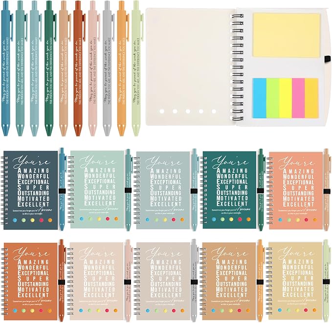 Jetec 20 Pcs/10 Sets Back to School Teacher Gifts Motivational Spiral Notebook with Sticky Notes Pen Bulk Inspirational Journals Thank You Gift for Employee Coworker Birthday Party (Healing)