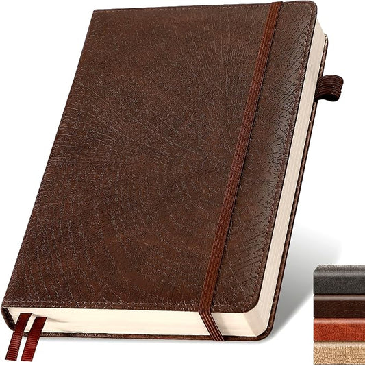 Lined Journal Notebook,256 Pages,A5 Size (5.7'' x 8.3''),Vintage Tree Growth Ring Leather Hardcover Journal,100 GSM Thick Paper,for Daily,Work,School,Note Taking(Brown)