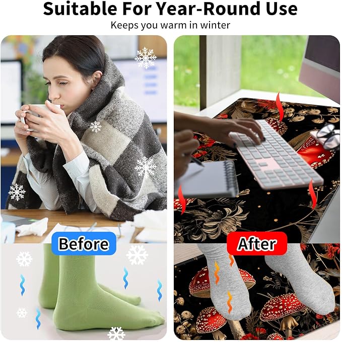 Warm Desk Pad,Heated Desk Pad,Office Mat,3 Heating Levels & 3 Hours Auto Shut-Off,31.5"*13" Gaming Mouse Laptop Keyboard Leather Desk Mat,Red Mushroom Forest