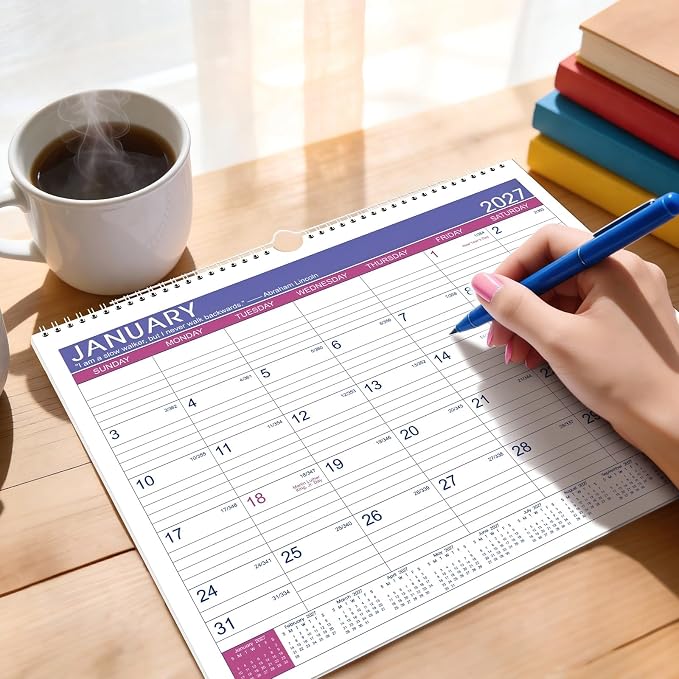 2027 Calendar - 2027 Wall Calendar, JAN 2027 - DEC 2027, 15" x 11.5", 2027 Wall Calendar 12 Month with Hanging Hook, Perfect for School, Home, Office Organization - Floral