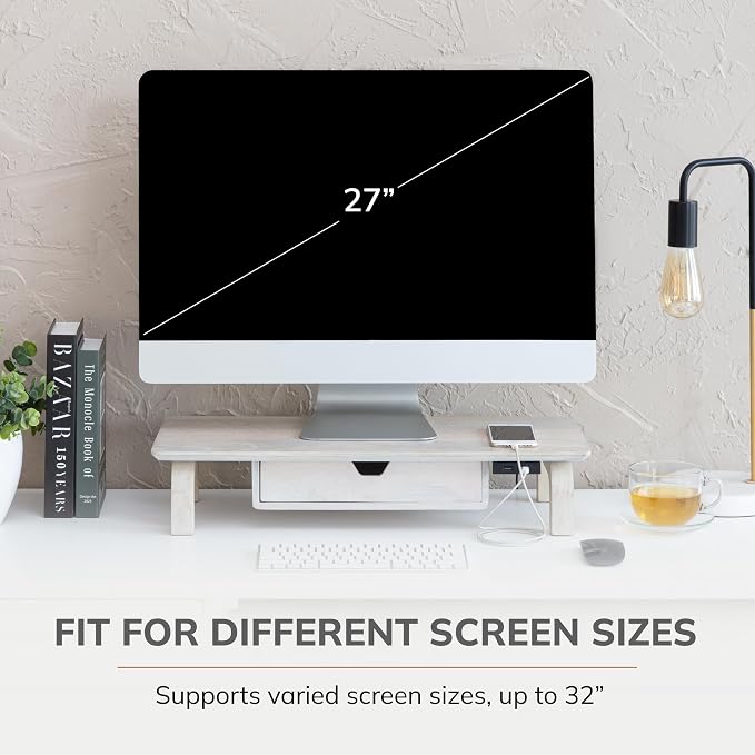 Anji Mountain Monitor Stand - Desktop Organizer & Laptop Riser, Ergonomic Monitor Riser, Space-Saving Monitor Stand for Desk, Durable Construction, Easy Assembly, Ideal for Home & Office,White Wash