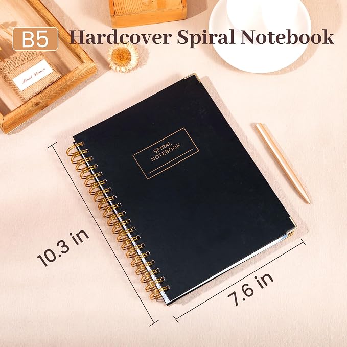 Yoment Hardcover Spiral Notebooks for Work School, B5 Journal Notebook with Tabs Dividers, Multi 5 Subject Notebook College Ruled, 240 Pages Lined Journal for Men, Back to School, Gifts, Black
