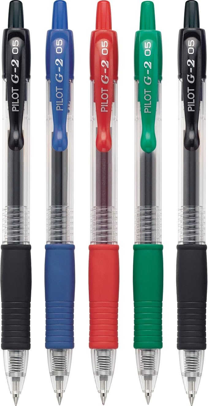 PILOT G2 Premium Refillable and Retractable Rolling Ball Colored Gel Pens, Extra Fine Point, 0.5mm, Assorted Color Inks, 5 Count (Pack of 2)