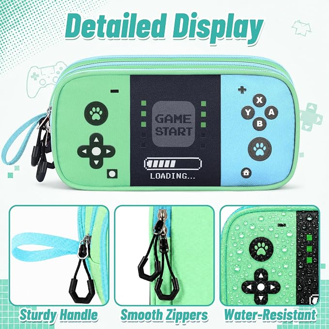 Pencil Case for Boys, Large Capacity Pencil Pouch with Zipper Compartments, Gamer Pen Bag Organizer for School Kids Teens