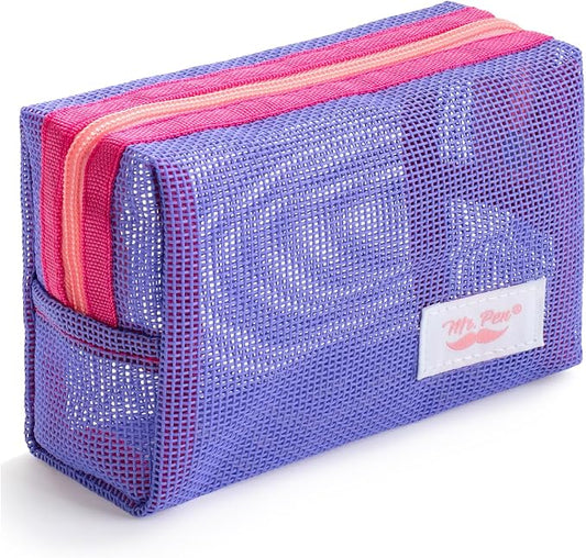 Mr. Pen- Mesh Pencil Case, Purple | Mesh Zipper Pouch Bags with Zipper Pouches for Organization, Cosmetic Bag, Purse Pouch, Cute Makeup Bag