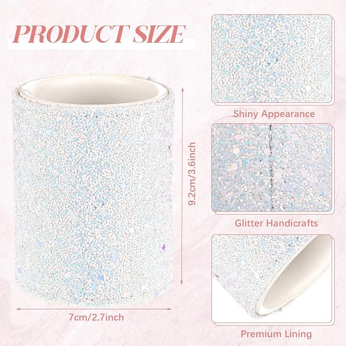 Sabary 8 Pcs White Pens with Pen Holder for Desk Glitter Crystal Diamond Cute Ballpoint Fancy Pencil Holder Bling Desk Organizer for Women Girls School Office Supplies Wedding Graduation Gifts