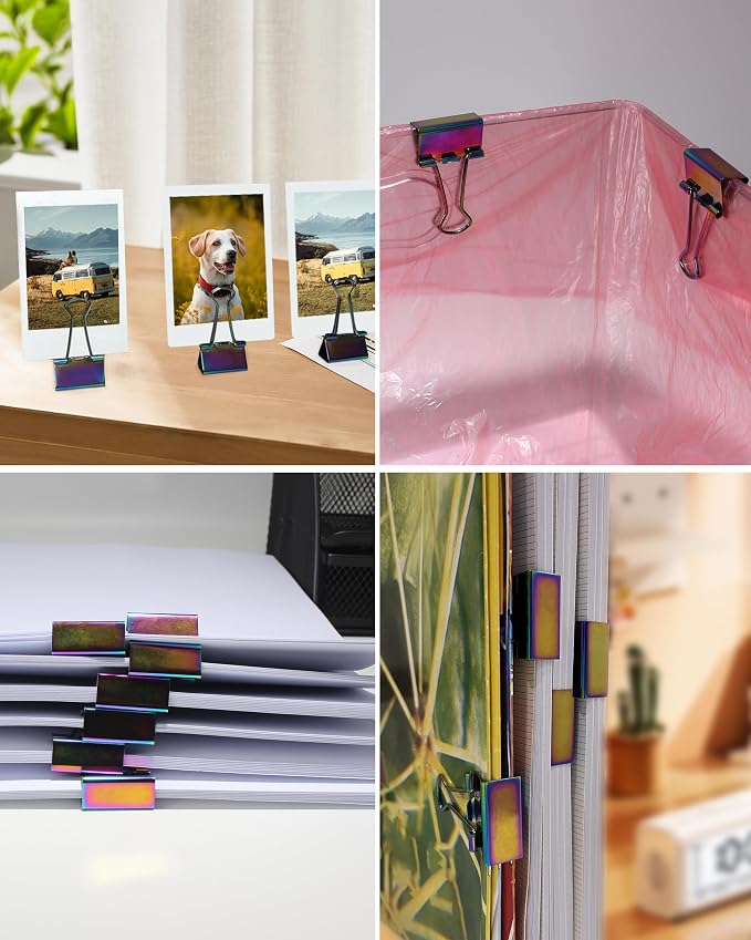 1 Inch Rainbow Paper Clamps, Medium Binder Clips for Home Office, 10 Pcs | Medium Rainbow Binder Clip, Colorful Paper Clamps, for Organizing Office Files, Folders, and Documents.