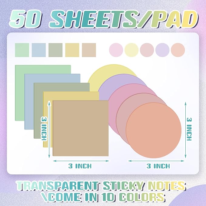 Jetec 500 Sheets Transparent Sticky Notes Bulk 3x3 Pastel See Through Sticky Notes Clear Books Annotation Tabs Bible Study Supplies Self Adhesive Waterproof Translucent Memo Pad for Office Reading
