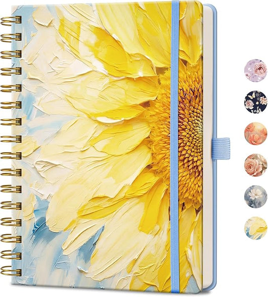 AHGXG Spiral Journal Notebook, 160 Lined Pages, A5 Size (5.7'' x 8.3'') | for Women, Journaling, Writing, Work & Office, Hardcover, 100 GSM Thick Paper (Vibrant Sunflower)